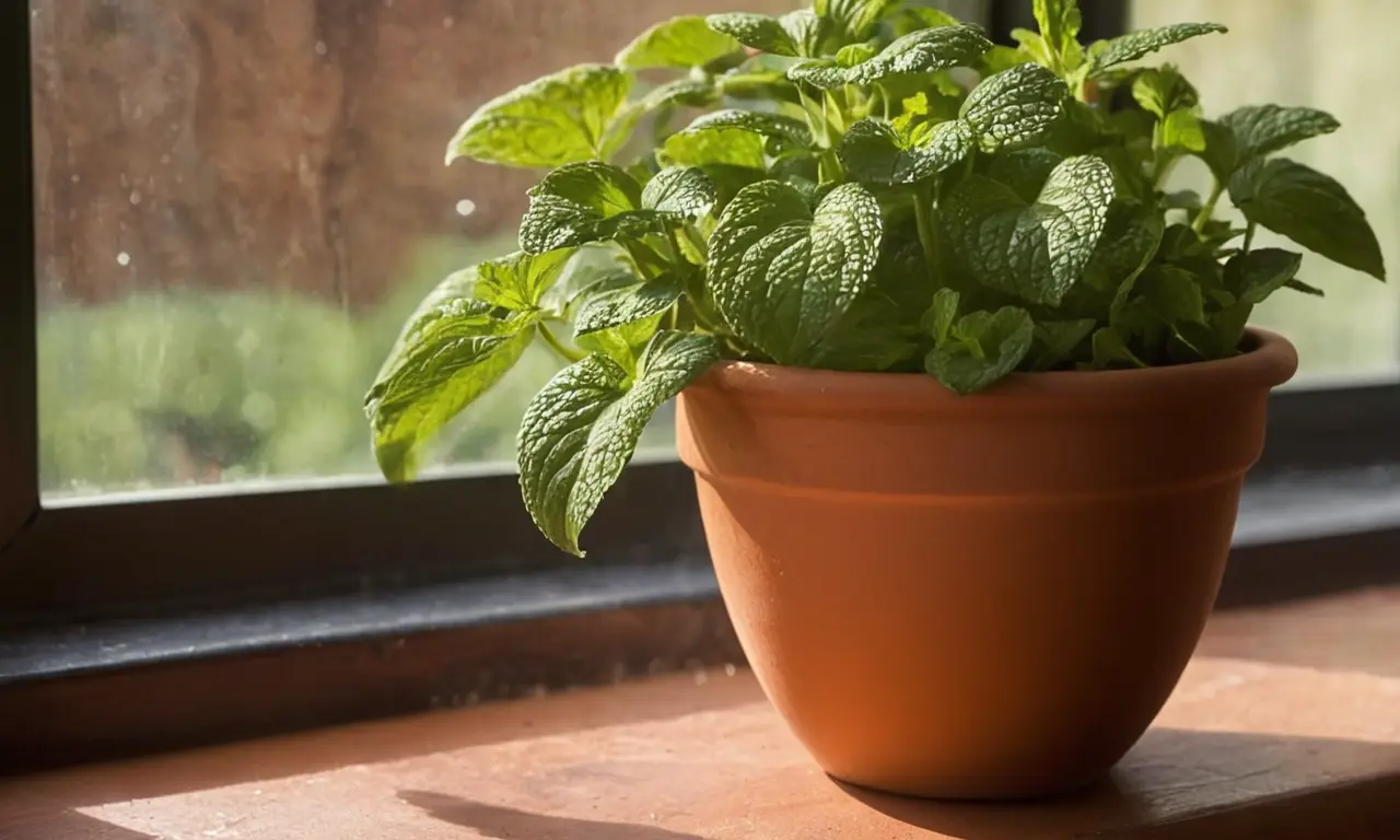 Menta fresca en un acogedor entorno rústico