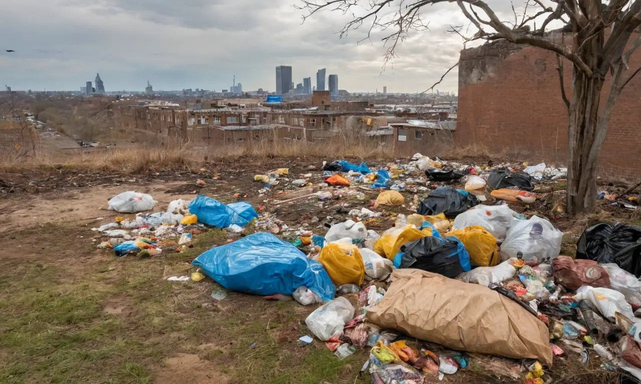 Escena caótica de basura y abandono