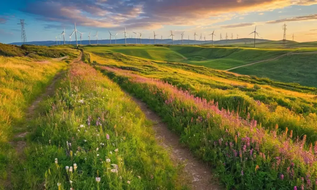 Paisaje de eólicos en armonía con naturaleza