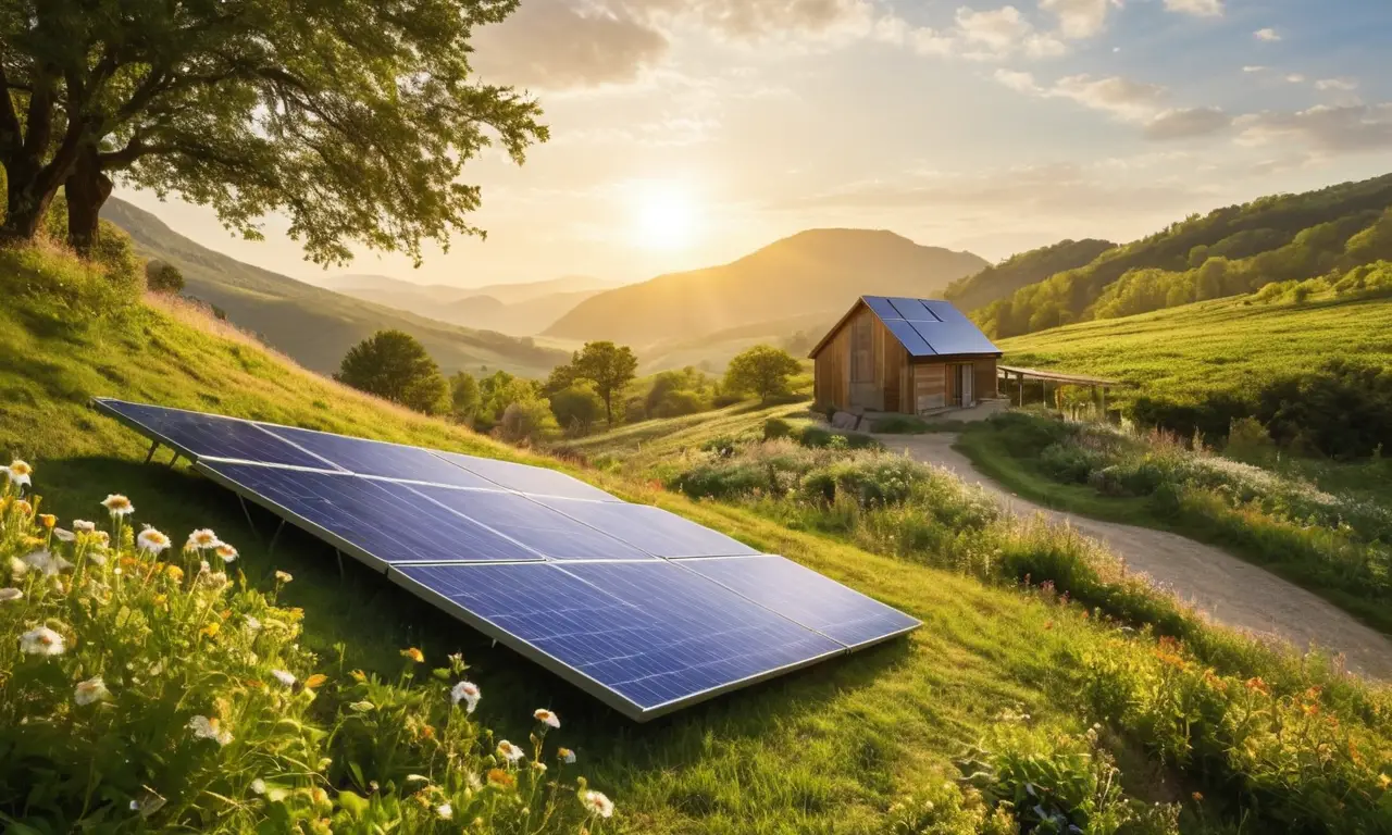 Paneles solares brillantes en armonía con naturaleza