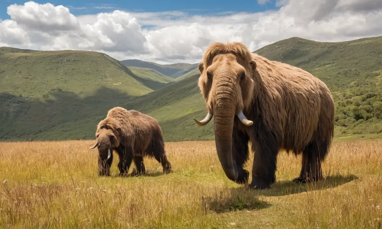 Ecosistema prehistórico con mamuts y perezosos