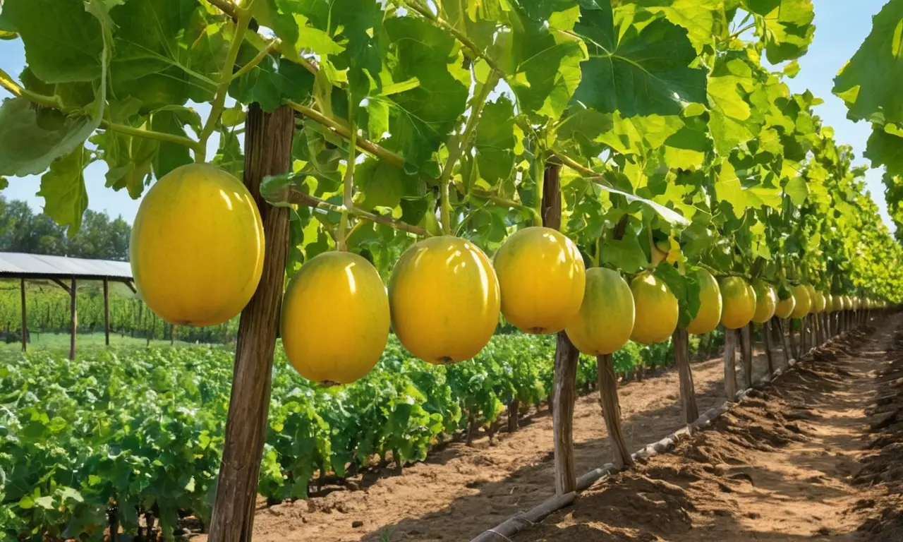 Melones en un jardín vibrante y soleado