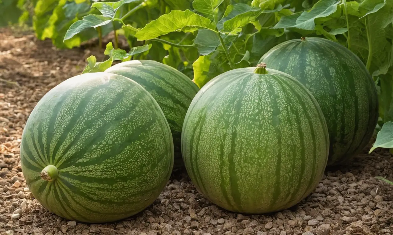 Campo de melones verdes bajo un sol