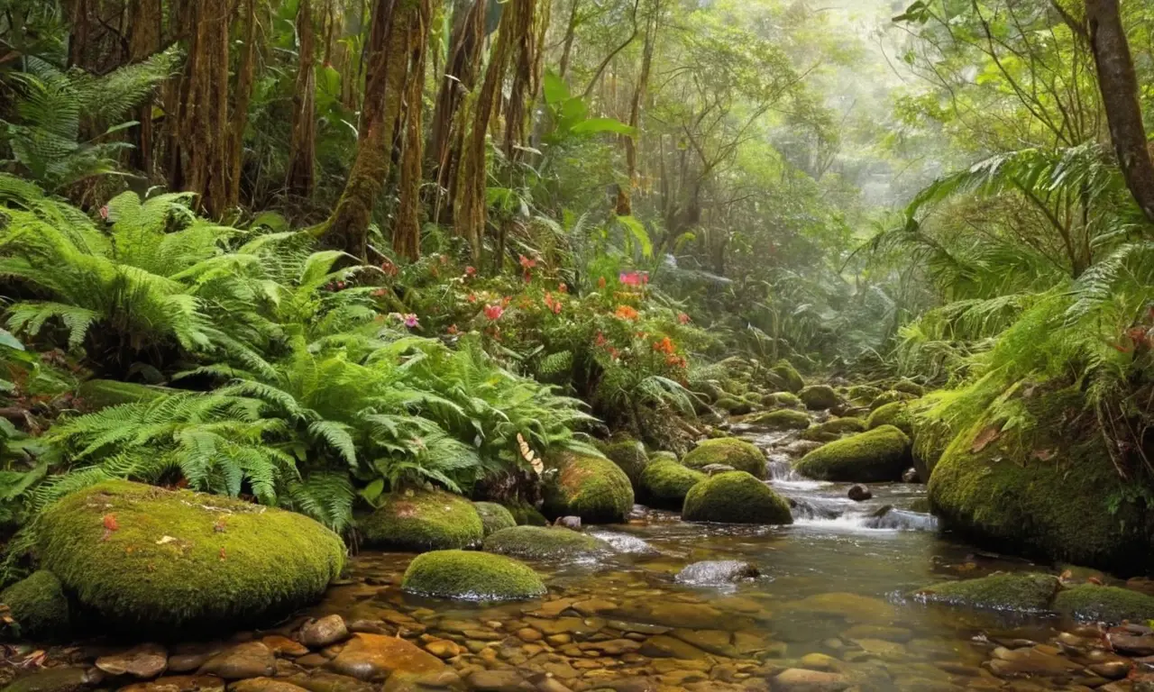 Selva tropical vibrante con luces y sombras