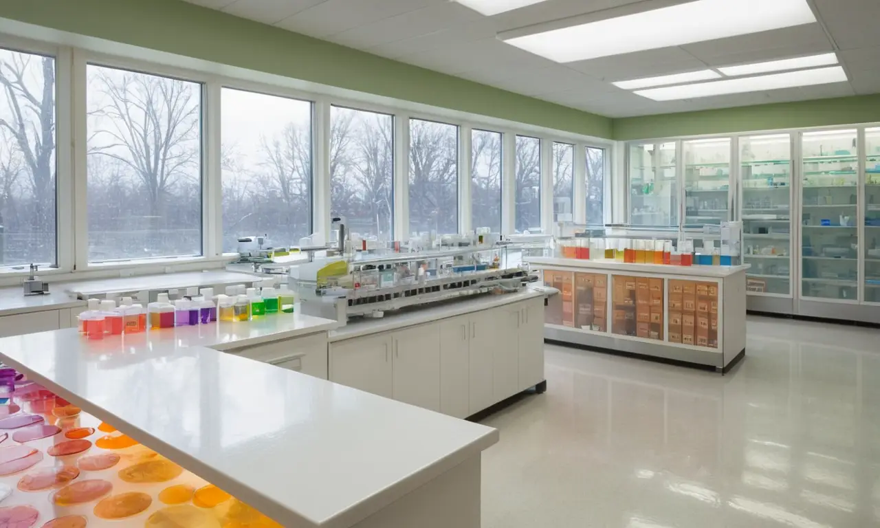 Laboratorio estéril con cultivos microbiológicos vibrantes