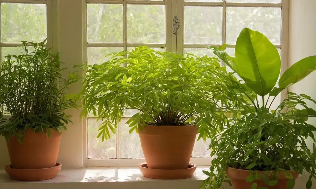 Planta verde brillante en un ambiente acogedor