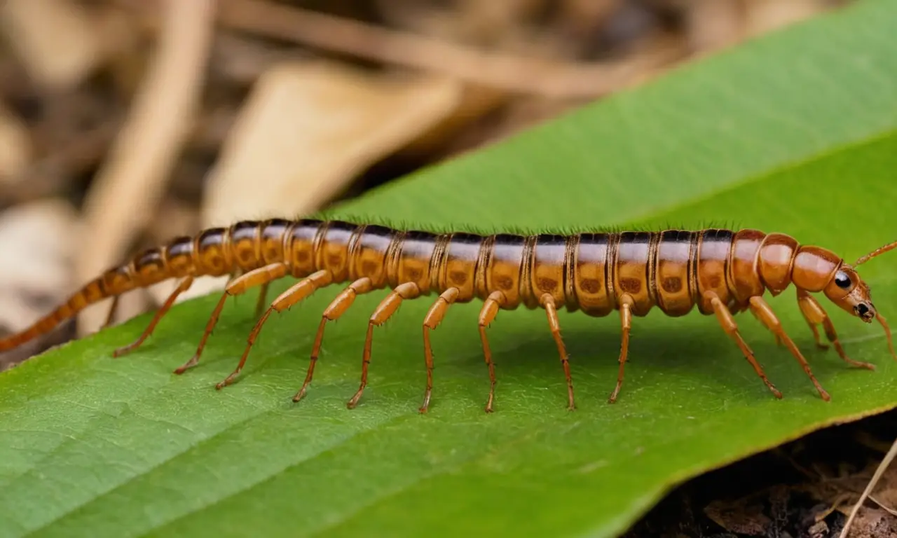 Cienpiés con detalles naturales en el suelo
