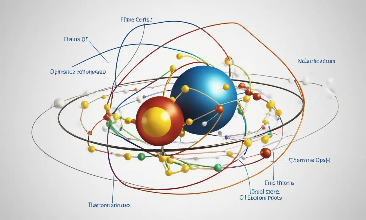 Diagrama atómico detallado con protons y electrones