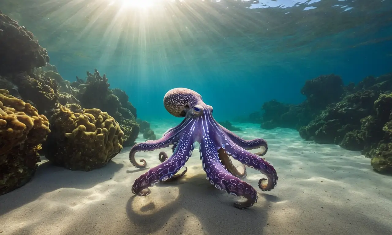 Octópodo vibrante en un entorno marino