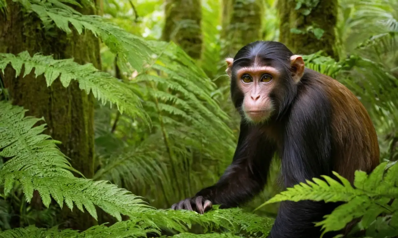 Mono angustiado en selva exuberante y peligrosa