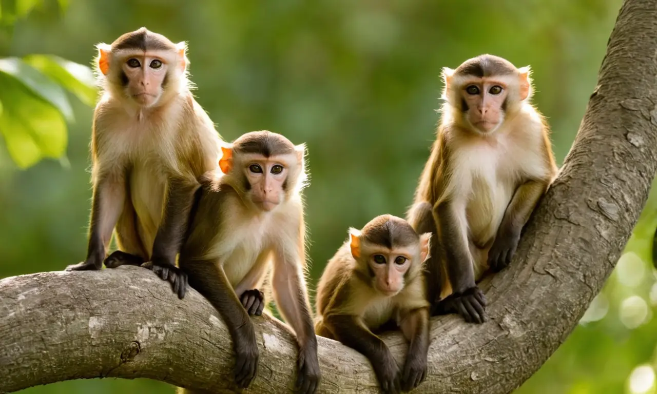 Monos capuchinos juegan en un árbol