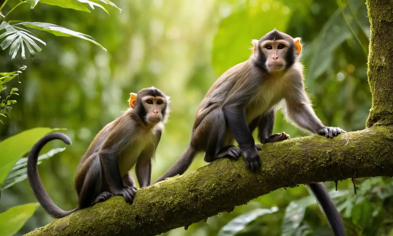 Selva densa con monos curiosos y vibrantes
