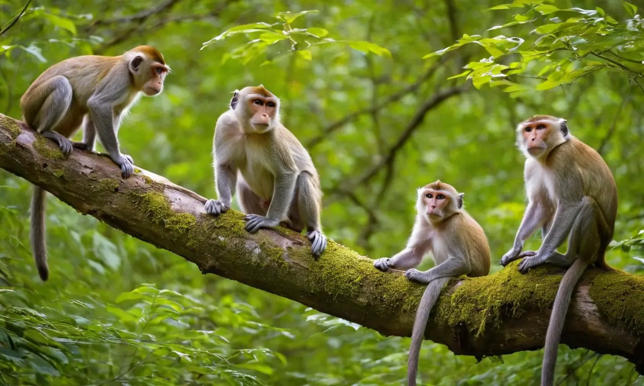 Monos juegan en un vibrante bosque