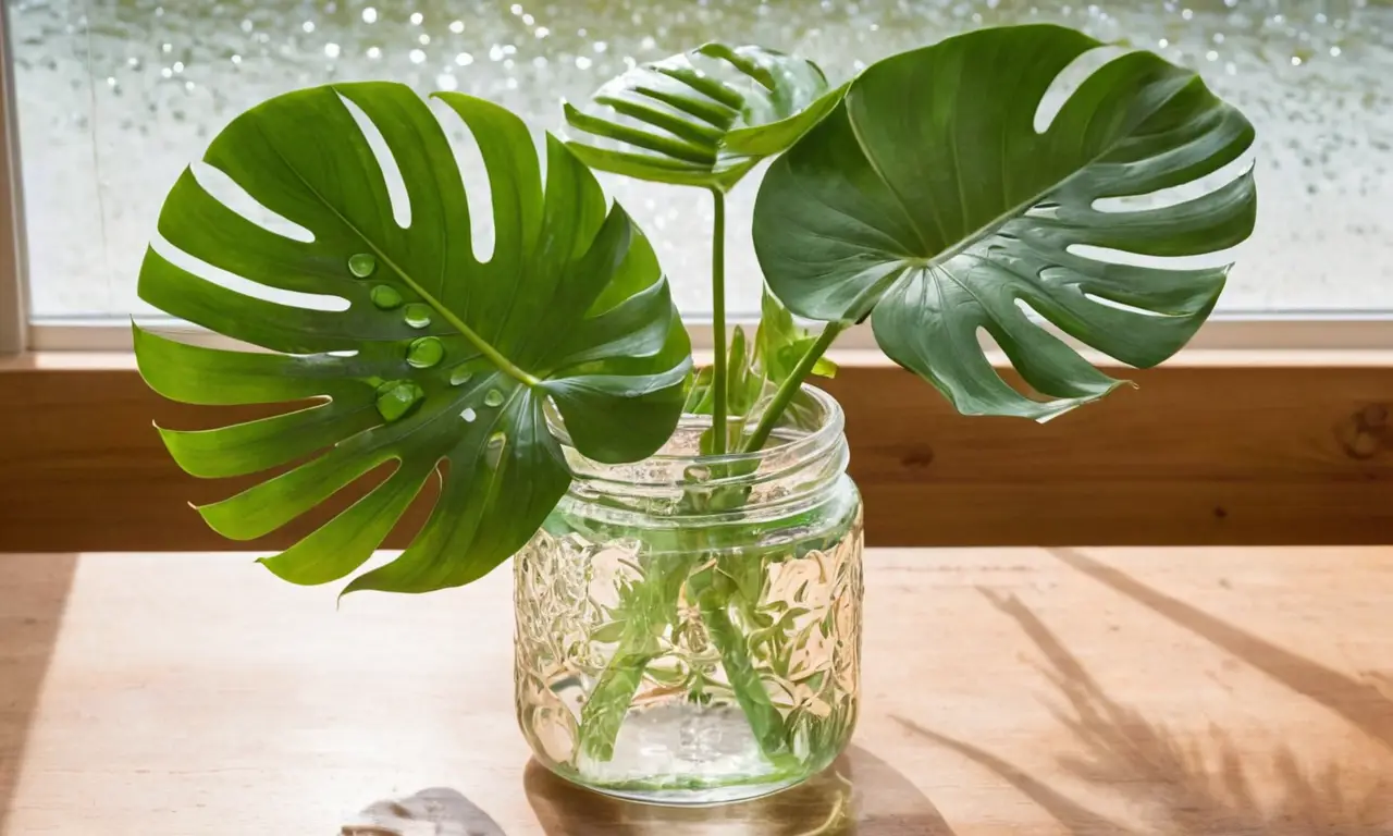 Hojas de Monstera en agua, frescura vital