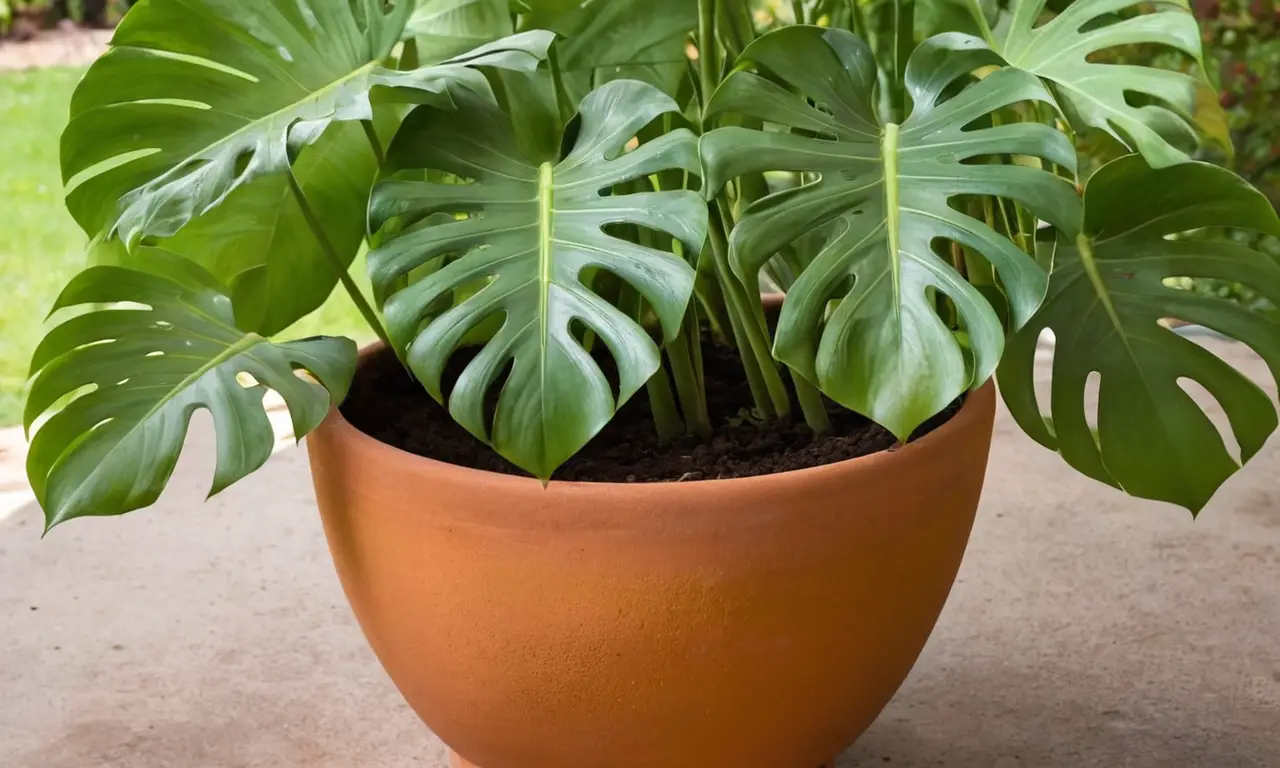 Planta Monstera vibrante con hojas saludables