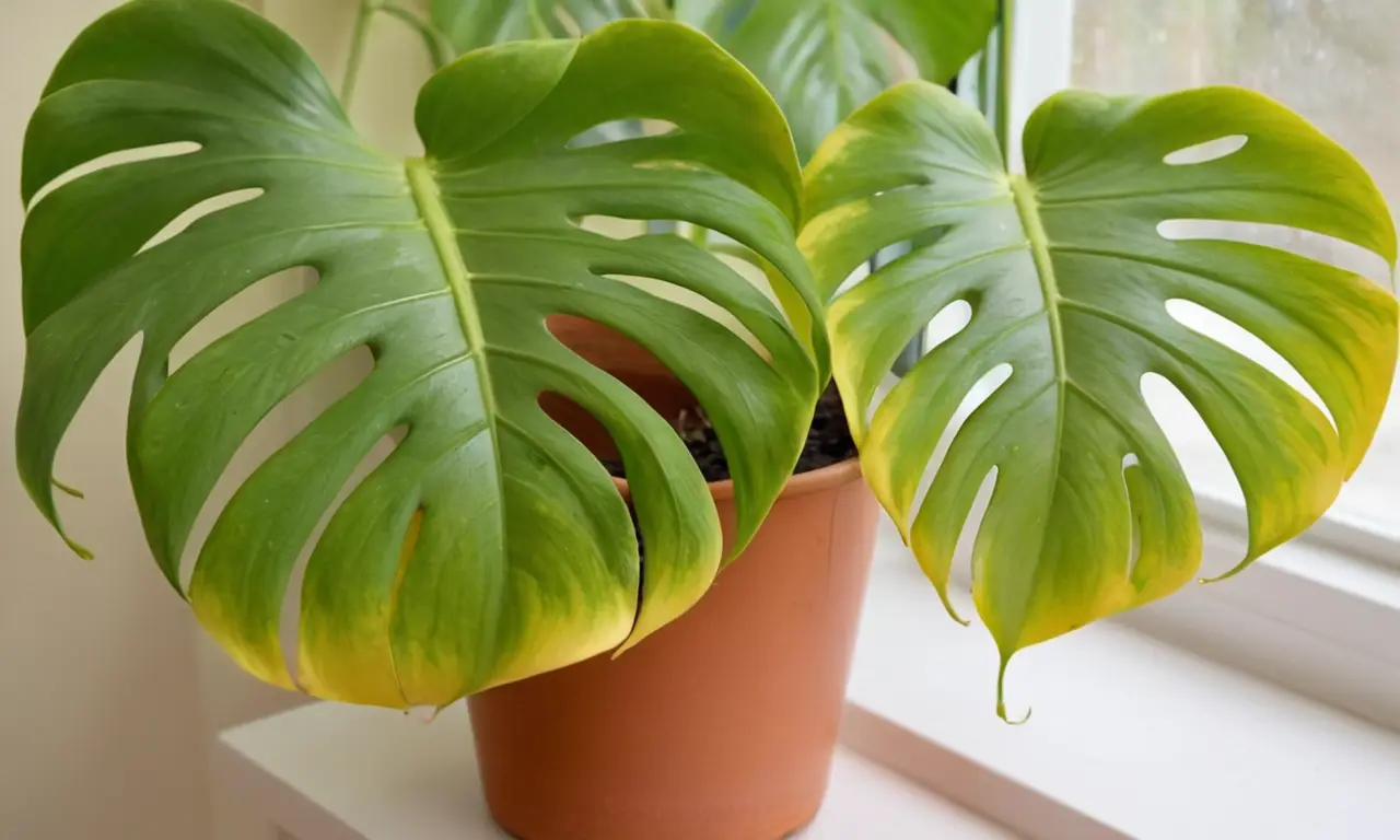 Planta Monstera con hojas grandes y brillantes