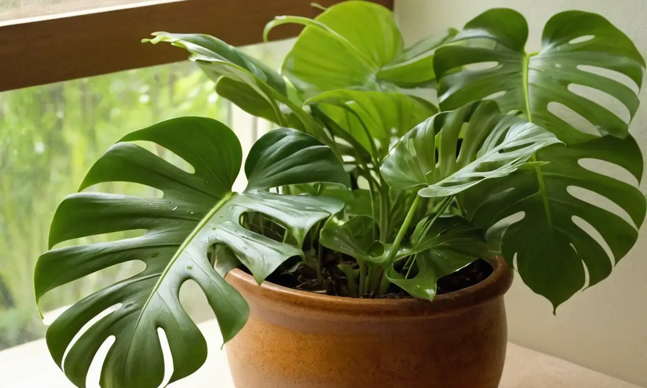 Planta Monstera vibrante con hojas saludables
