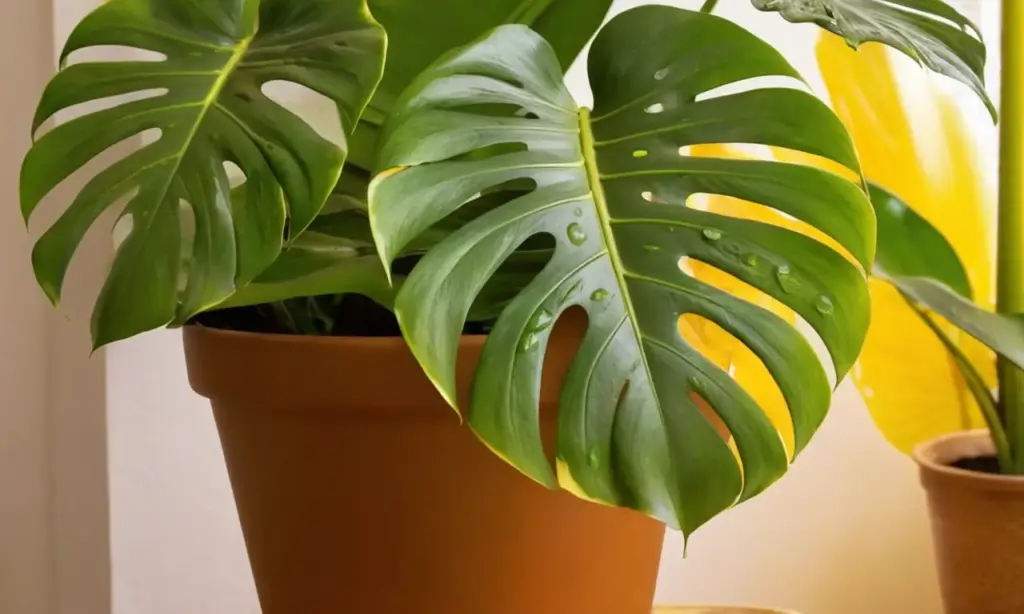 Hoja de Monstera vibrante en luz cálida