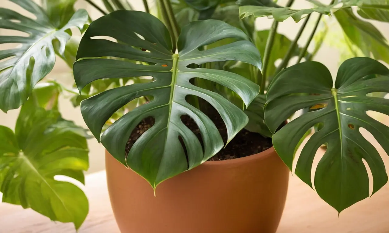 Hojas de Monstera brillantes en ambiente natural