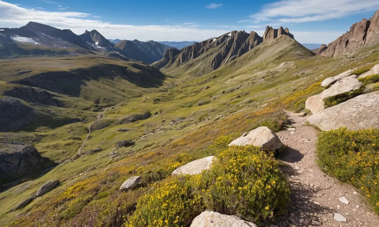 Majestuosos picos montañosos bajo un cielo azul
