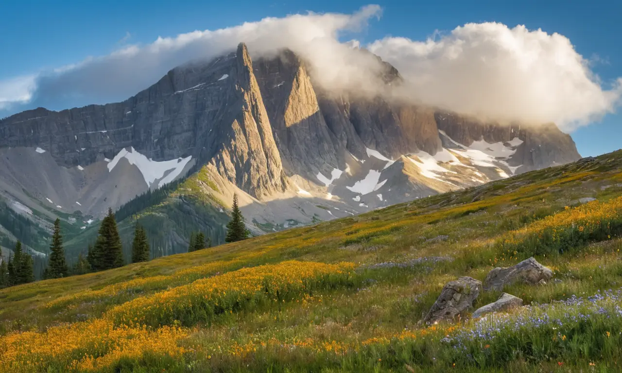 Majestuosa montaña con contraste de luces y sombras