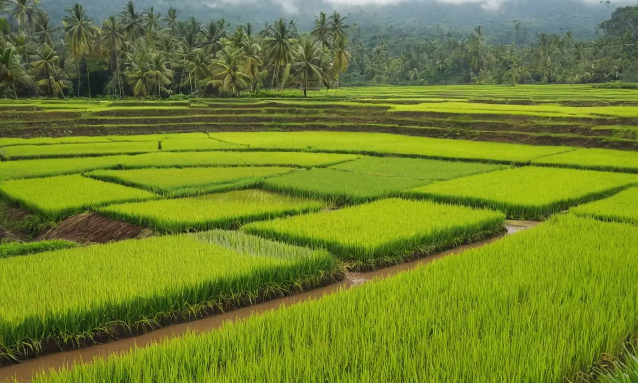Arrozales vibrantes y vida agrícola abundante