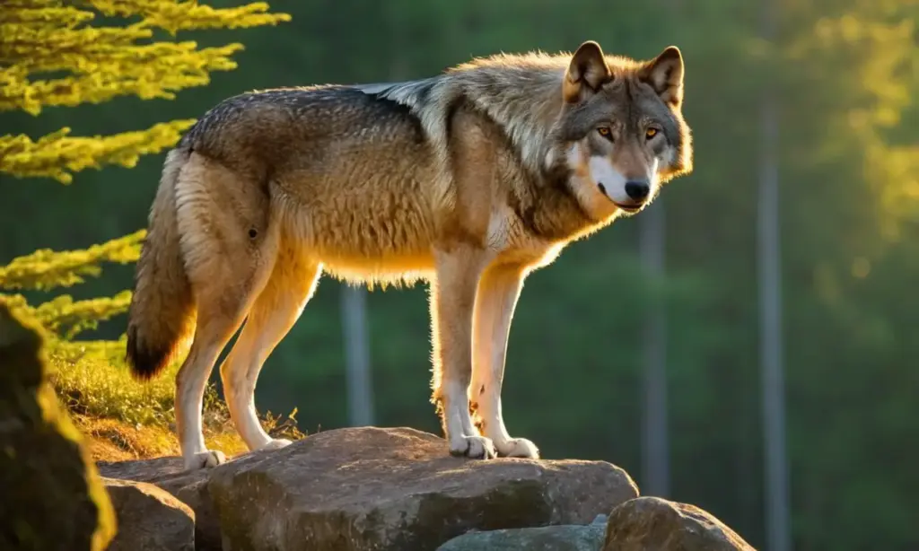 Lobo poderoso en la cima de rocas