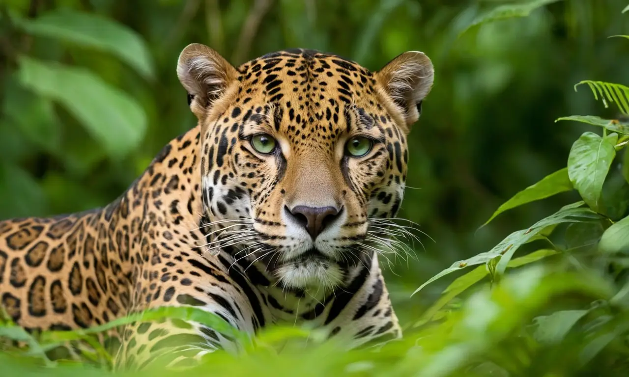 Jaguar poderoso acecha en vibrante jungla