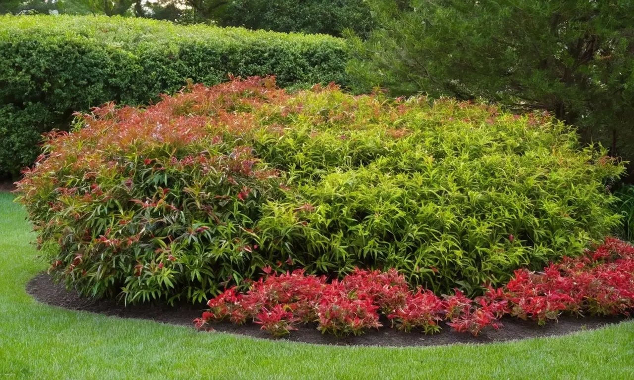 Jardín sereno con Nandinas y bayas rojas