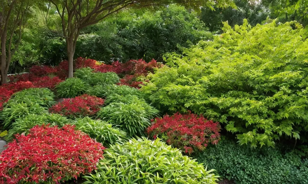 Jardín sereno con plantas vibrantes y armoniosas