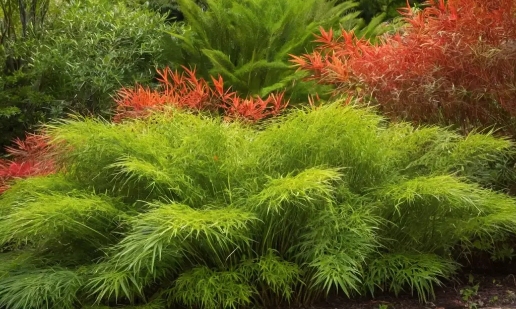 Jardín sereno con plantas vibrantes y armoniosas