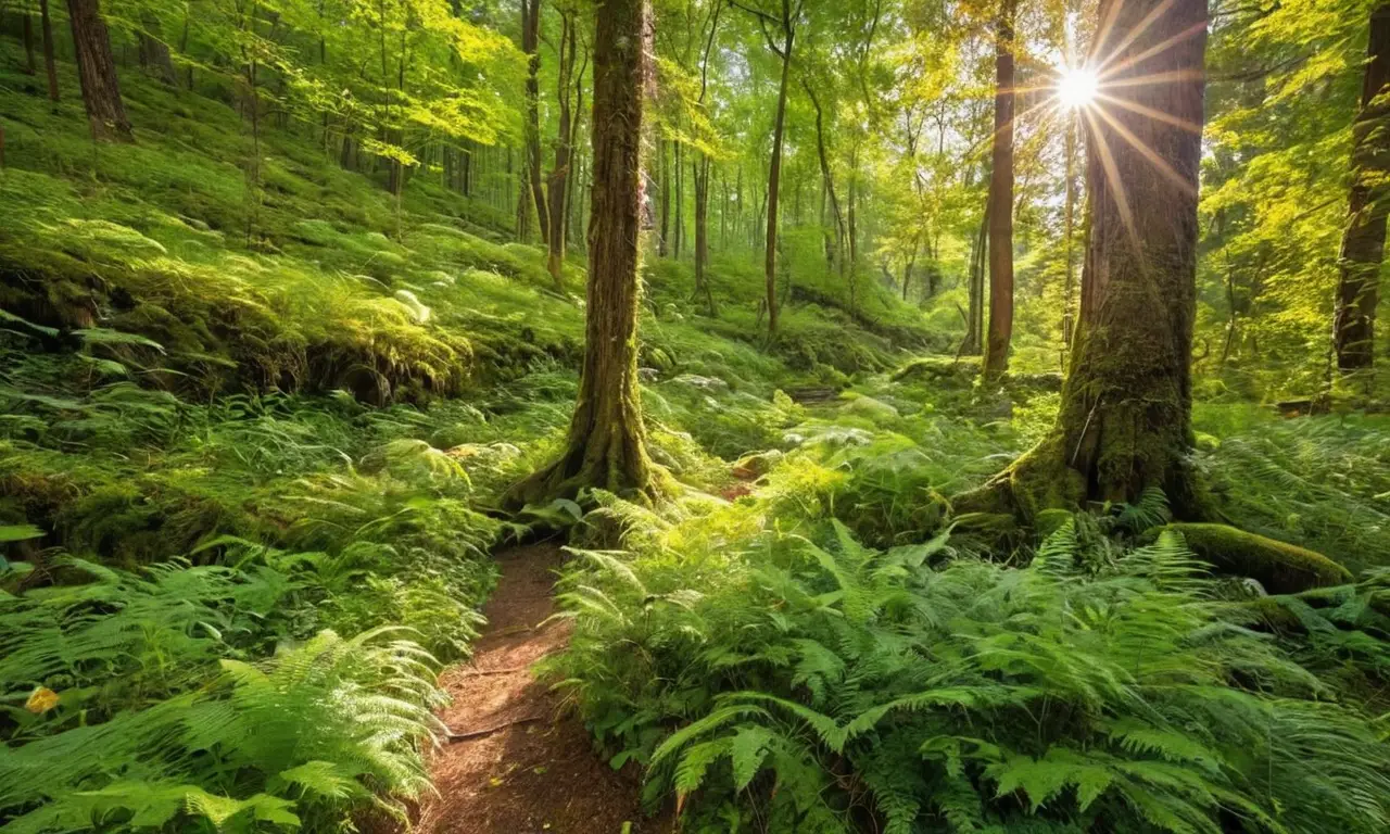 Bosque verde con luz filtrada y vida