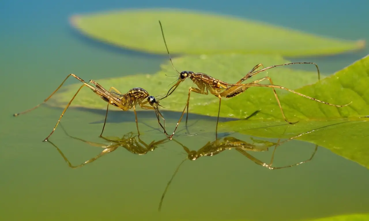 Insectos en el agua con reflejos brillantes