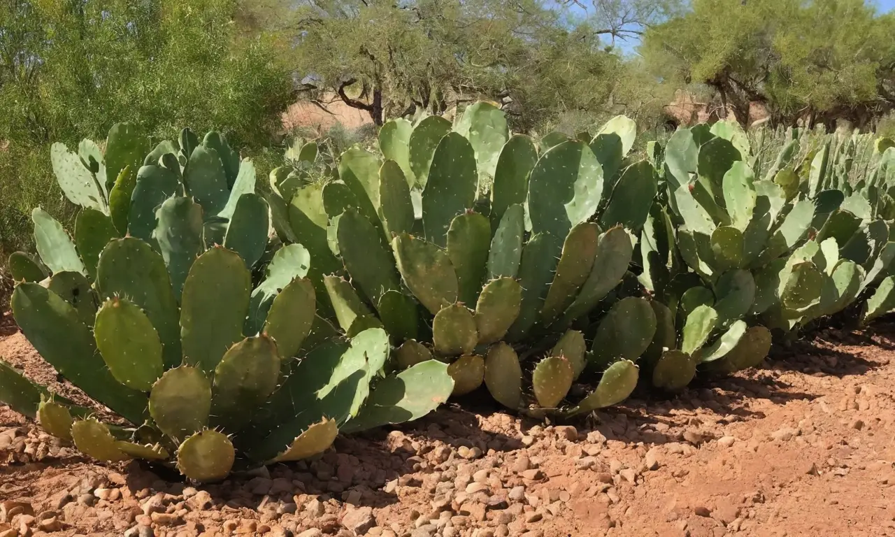 Jardín soleado con nopales y naturaleza vibrante