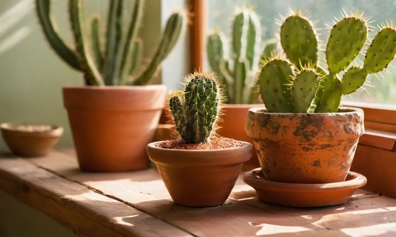Encimera iluminada con cactus y herramientas