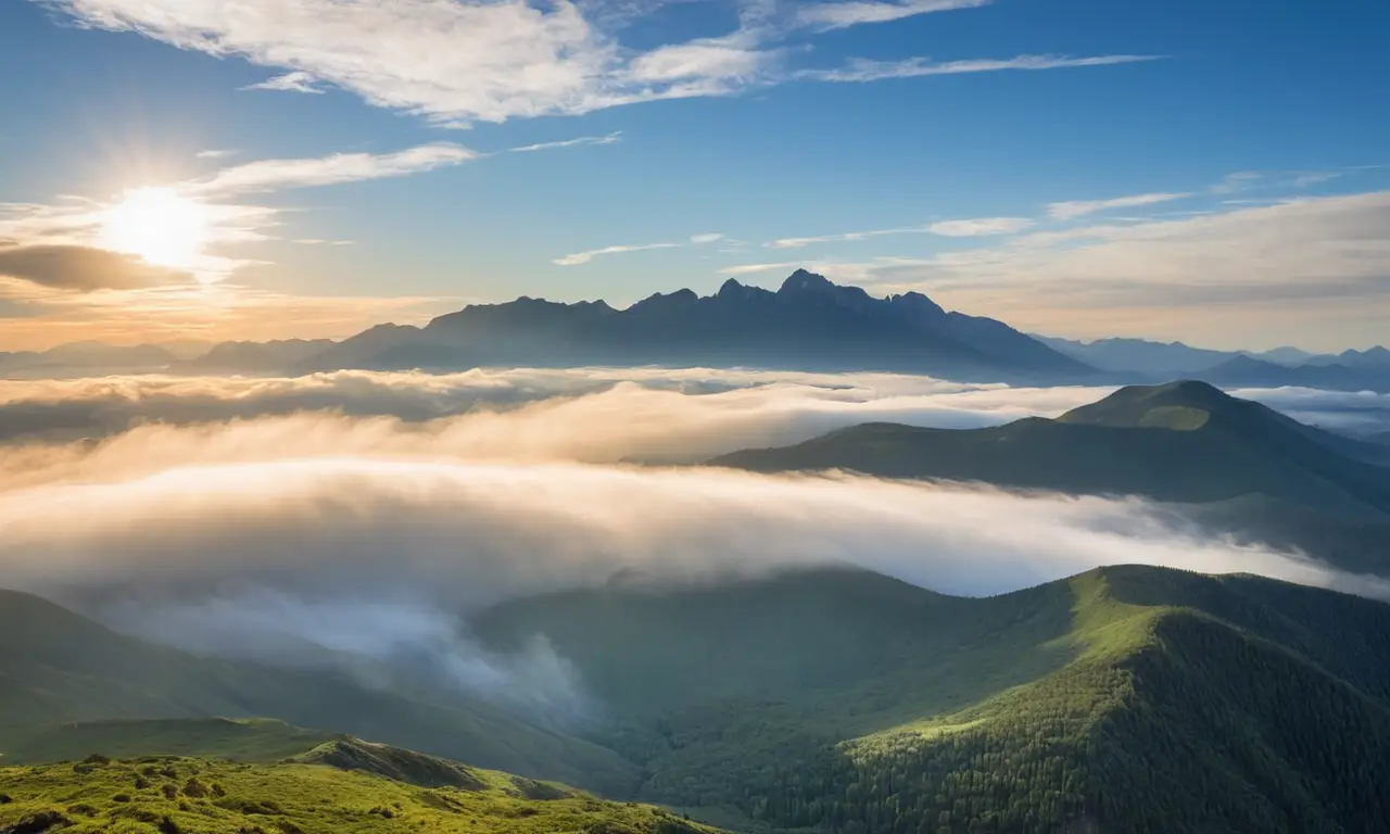 Nubes ondulantes sobre paisajes montañosos