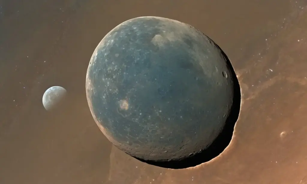 Cielo estrellado con Marte y sus lunas