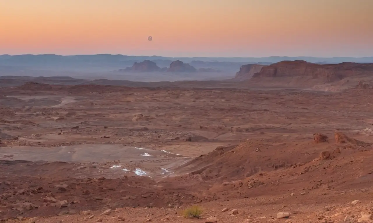 Paisaje marciano vacío con dos lunas