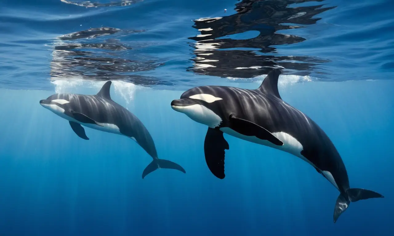 Orca y falsa orca nadan serenamente juntas