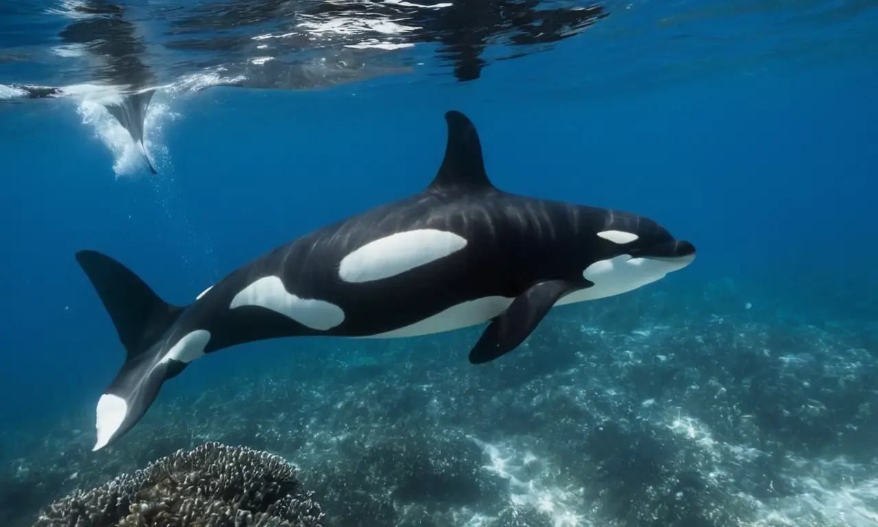 Orcas nadando en un vibrante océano