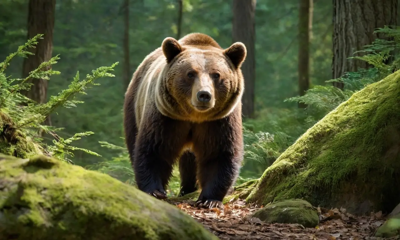 Bosque vibrante con un oso realista