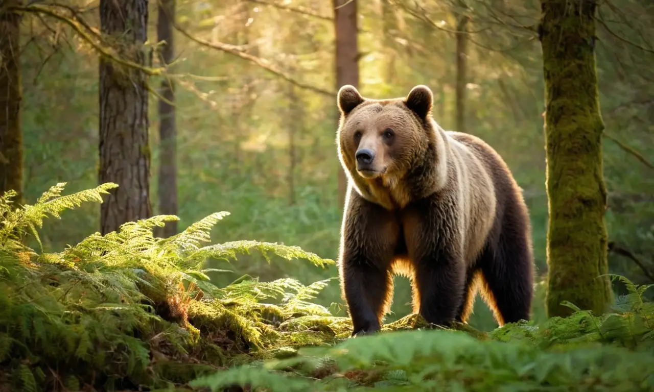 Un oso pardo reposa serenamente en el bosque