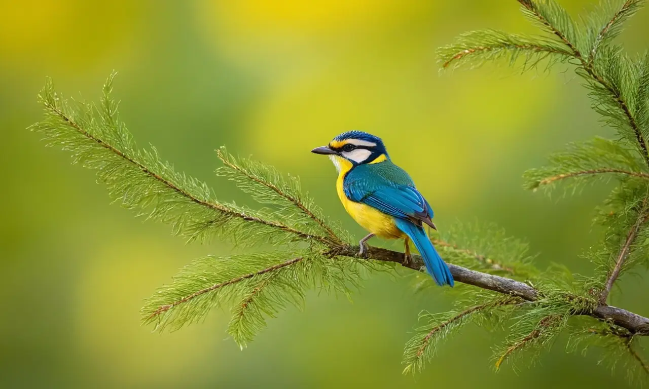 Aves coloridas posadas en ramas delicadas