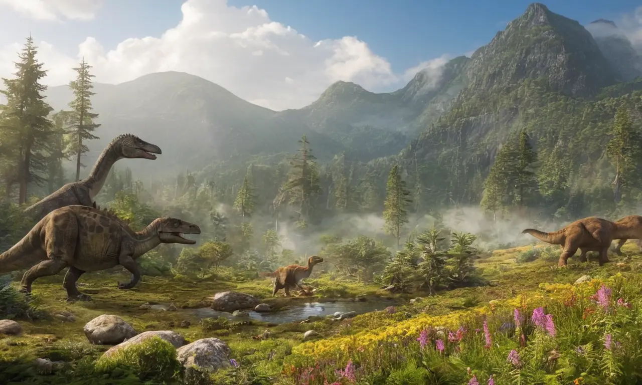 Ecosistema prehistórico vibrante y dinámico