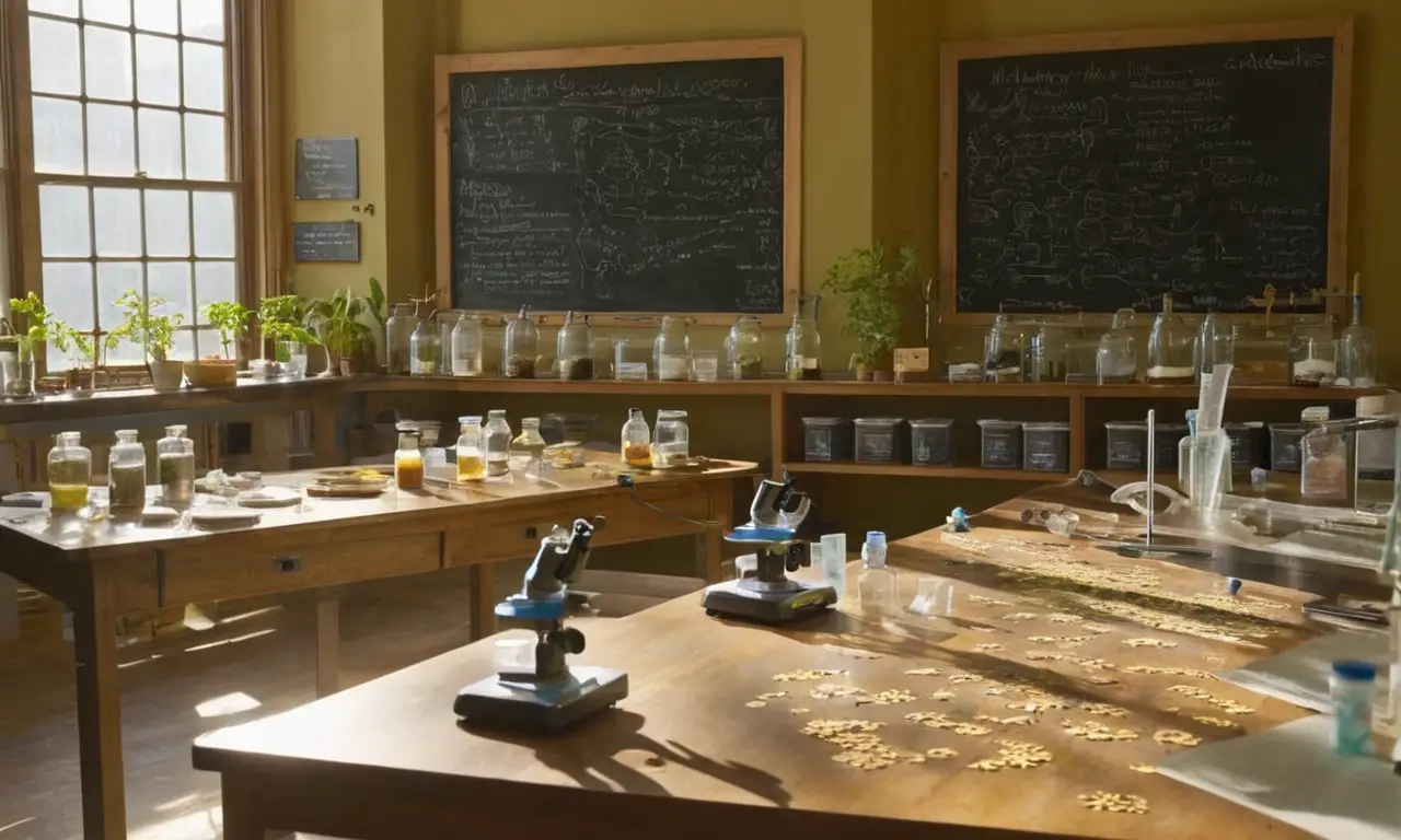 Lab paleontológico lleno de muestras y herramientas