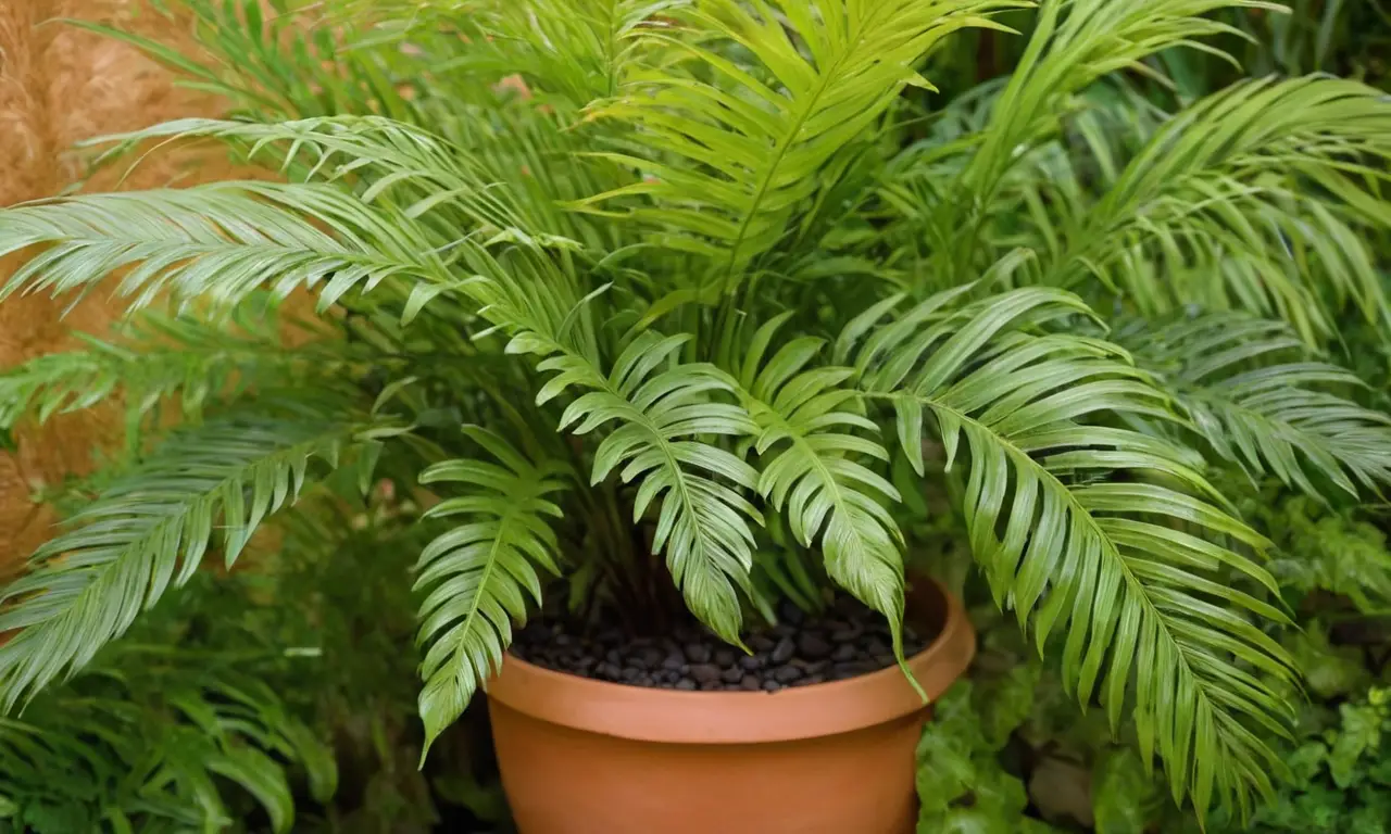 Palmera vibrante en maceta terracota