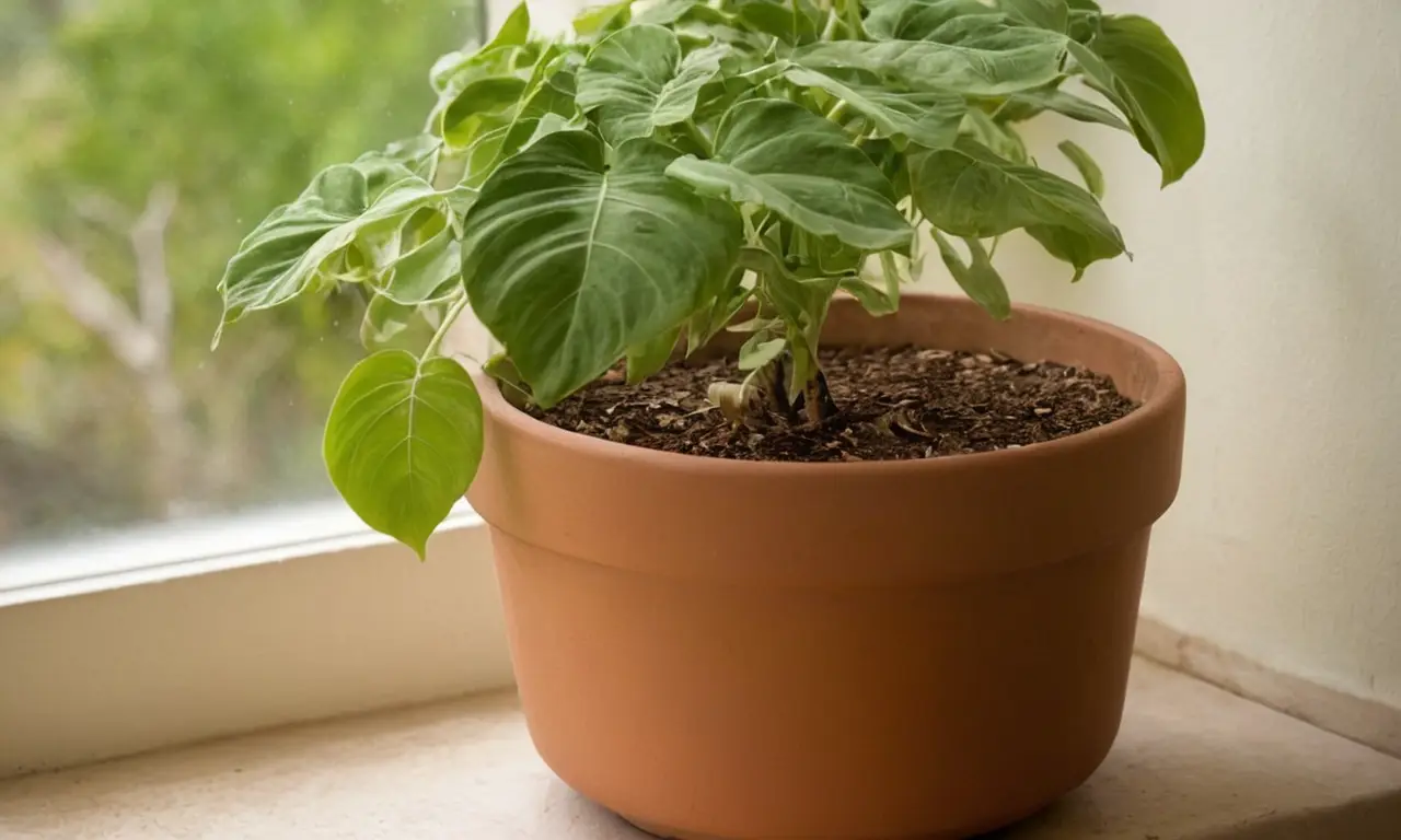 Planta enferma contrasta con entorno saludable