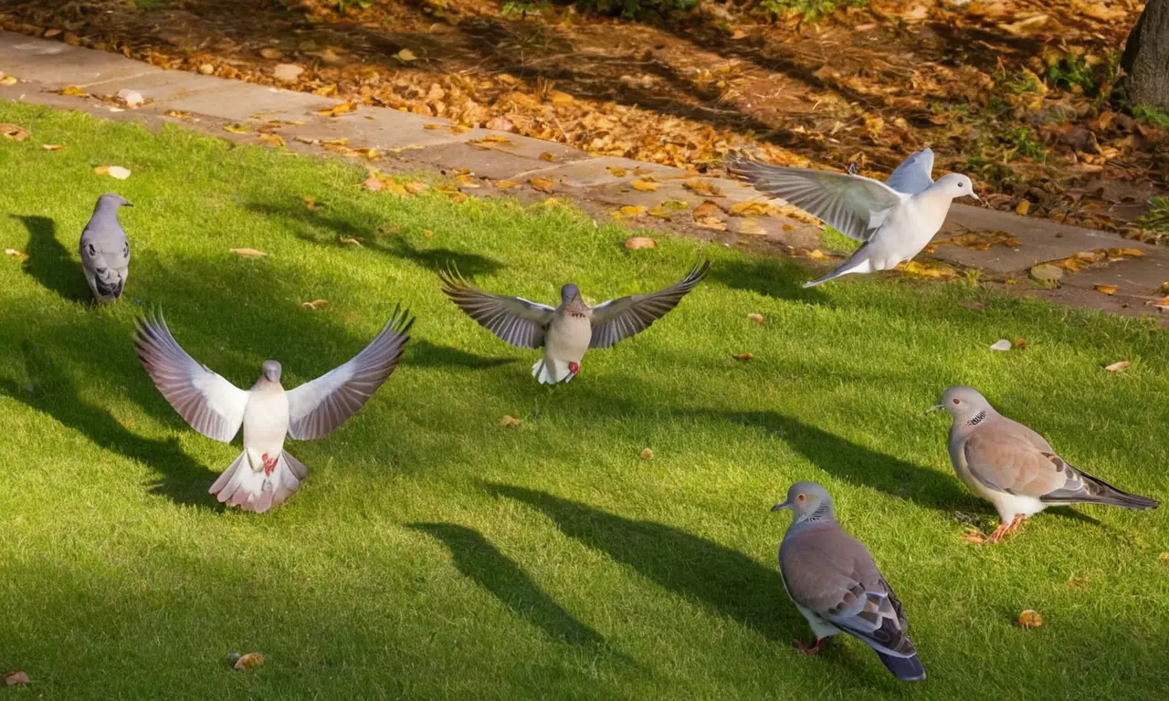 Palomas en parque urbano crean un momento sereno