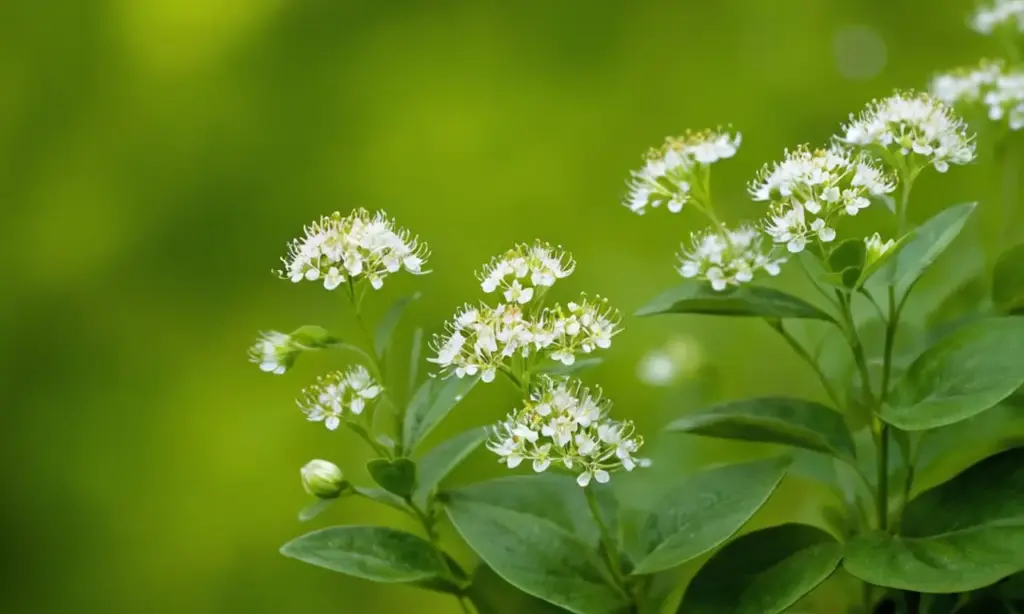Flores blancas brillan entre follaje verde