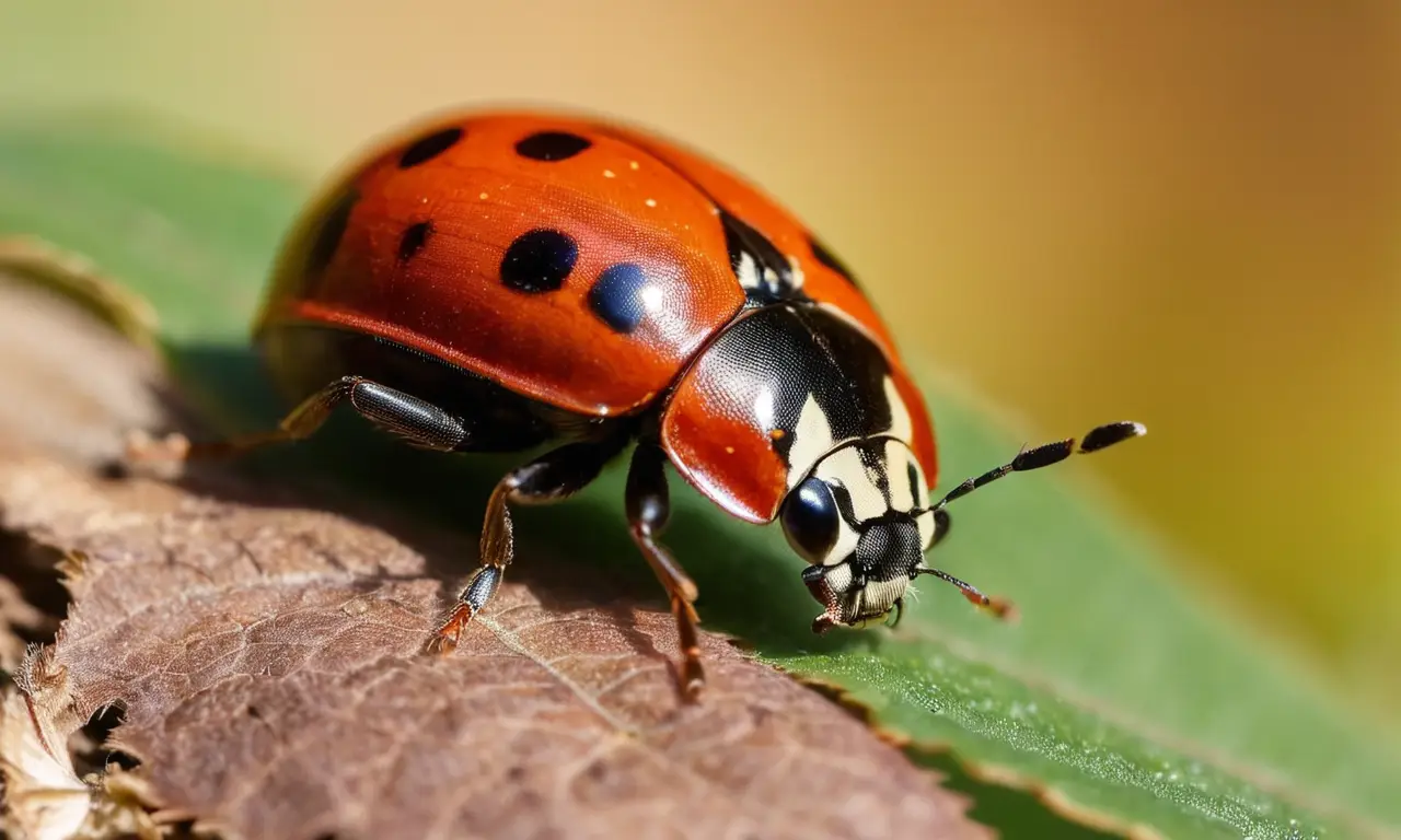 Una mariquita vibrante sobre una hoja verde